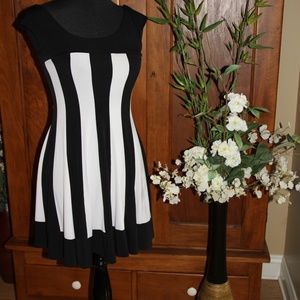 Connected Petite Black/White Stripe Dress